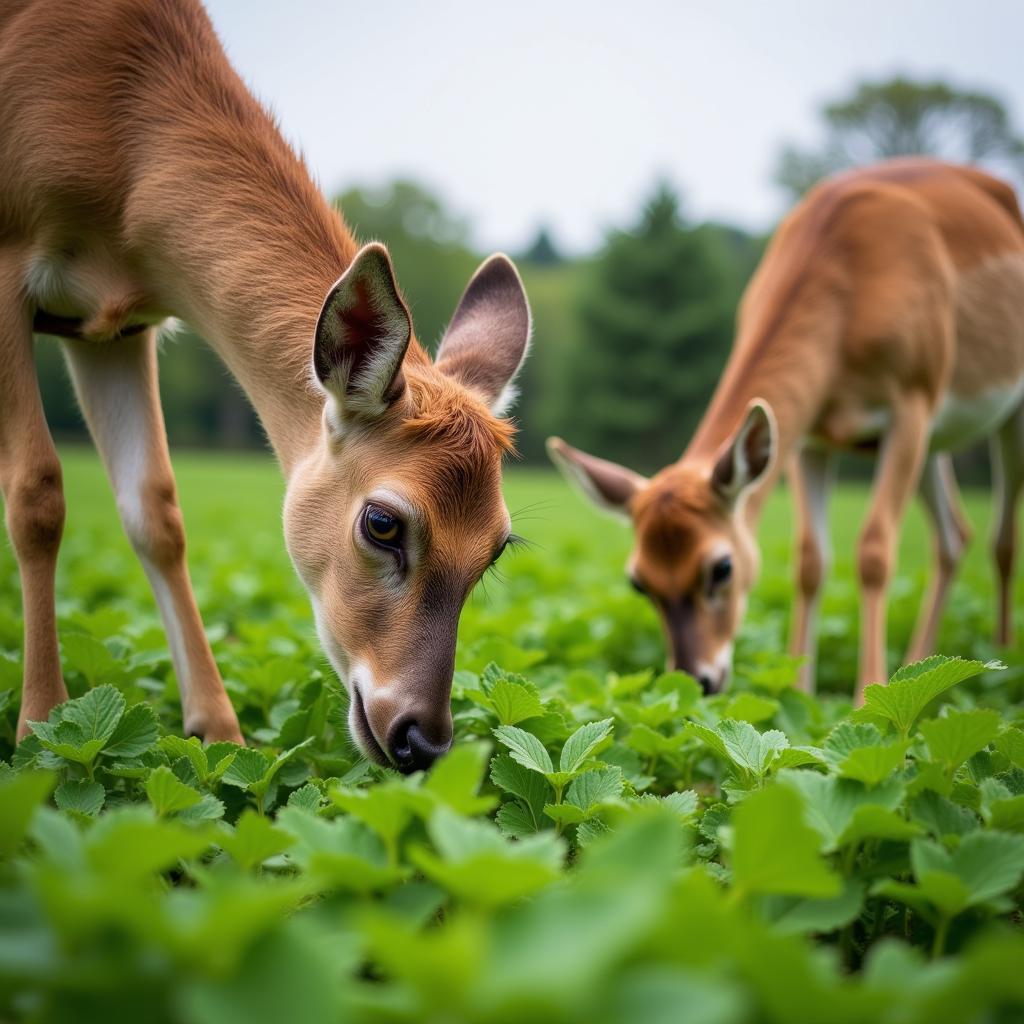 Deer Grazing in an Alfalfa Field