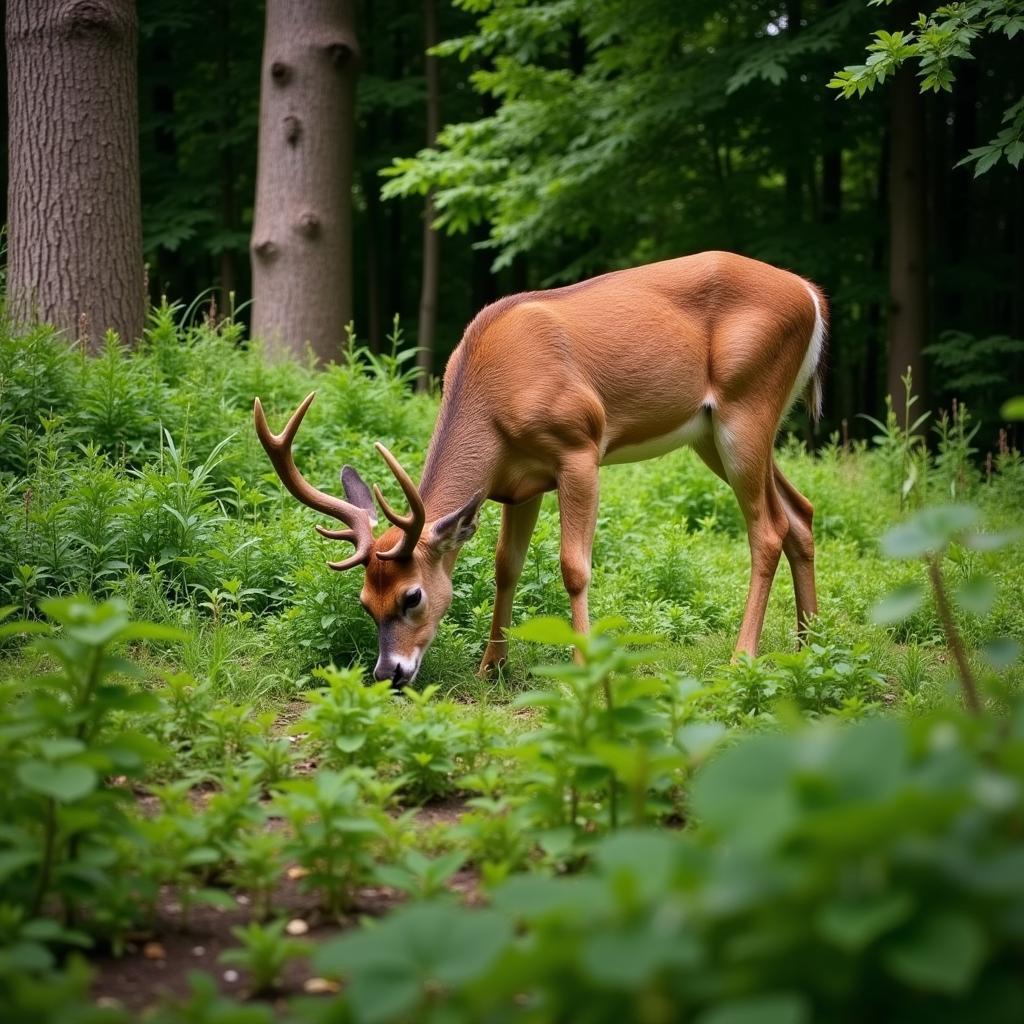 Deer Grazing in Shaded Food Plot