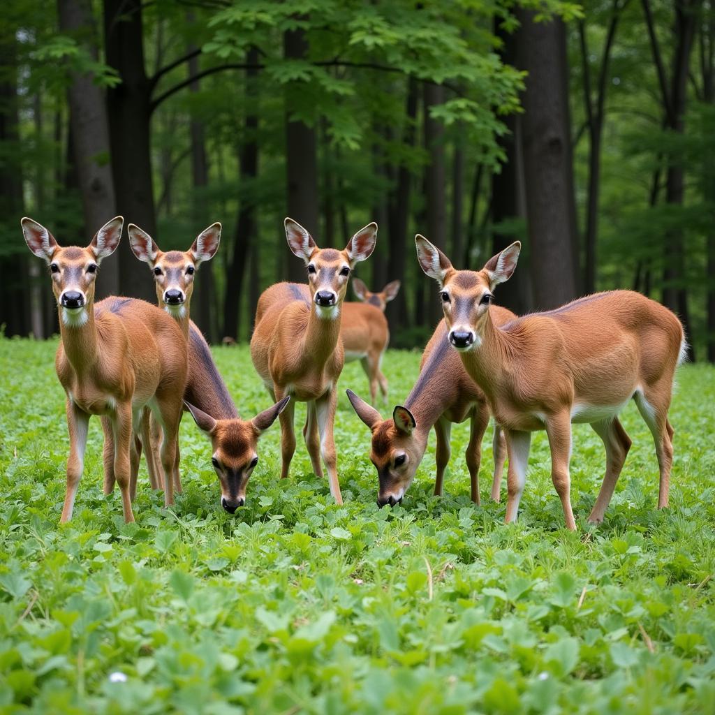 Deer Grazing on a Lush Spring Food Plot