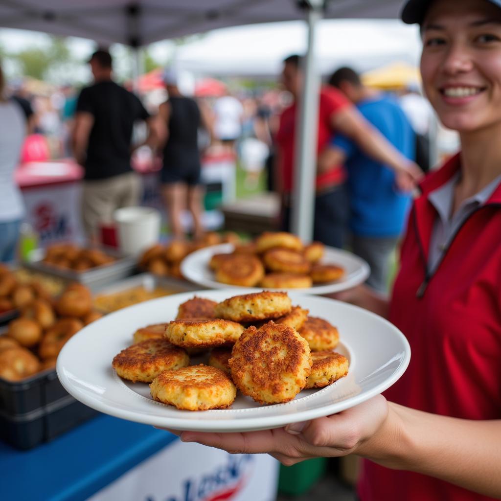 Close-up of delicious food being served at a Delaware food festival.