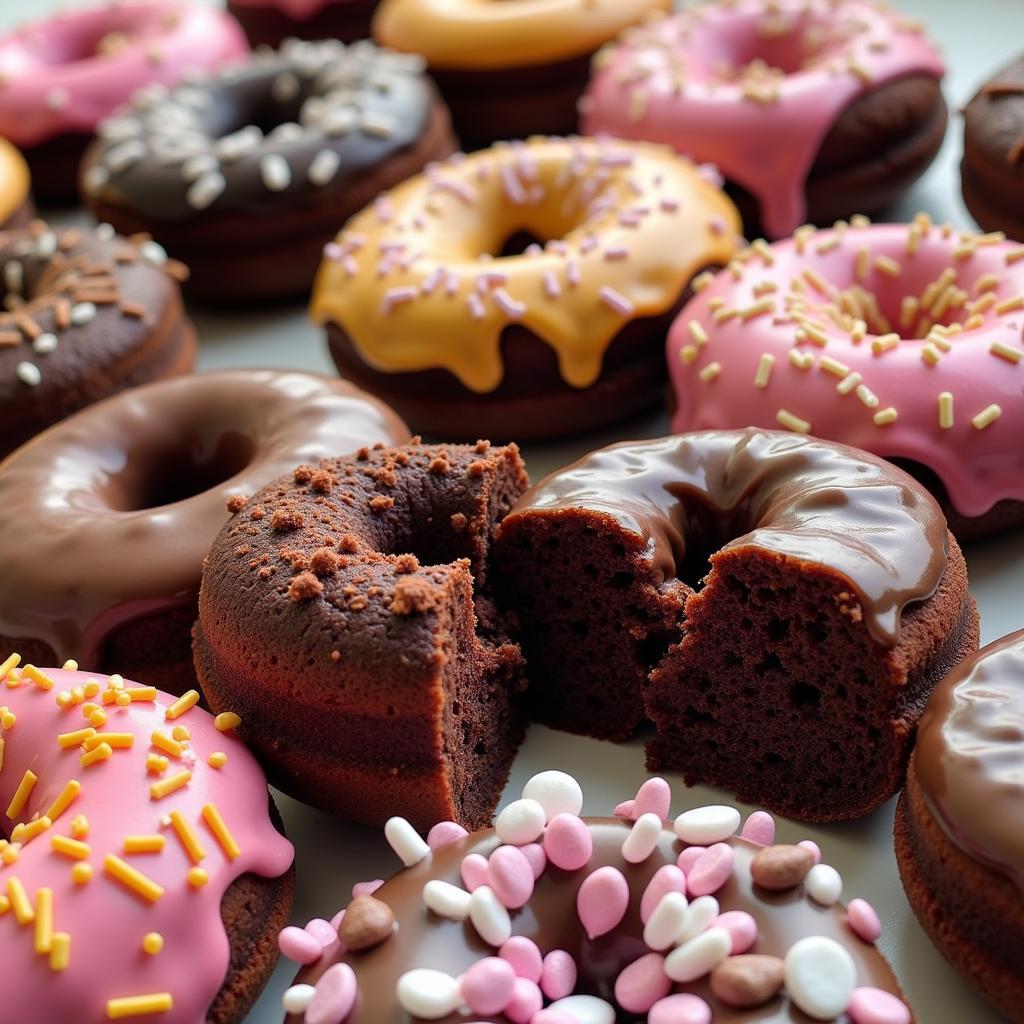 Variety of Devil's Food Cake Donuts