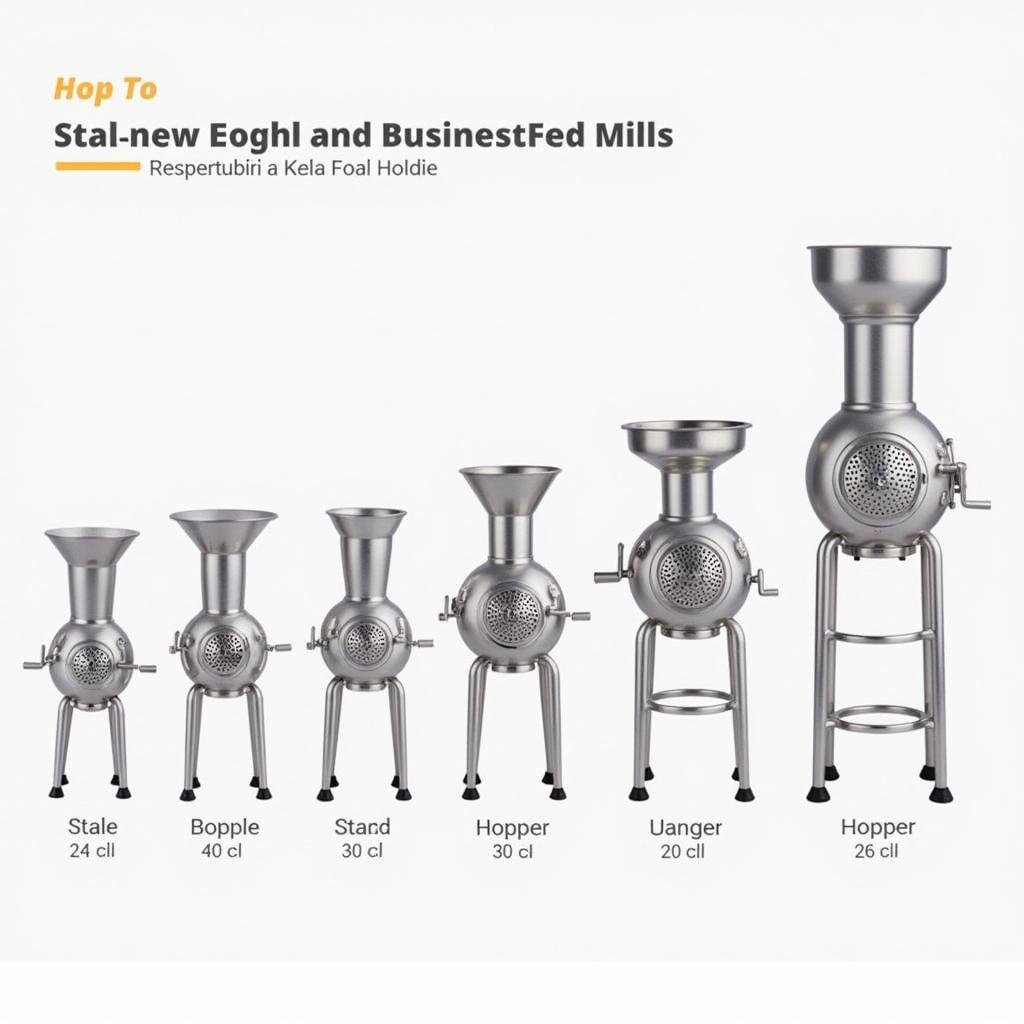 Different sizes of stainless steel food mills are displayed, showcasing variations in capacity and design.