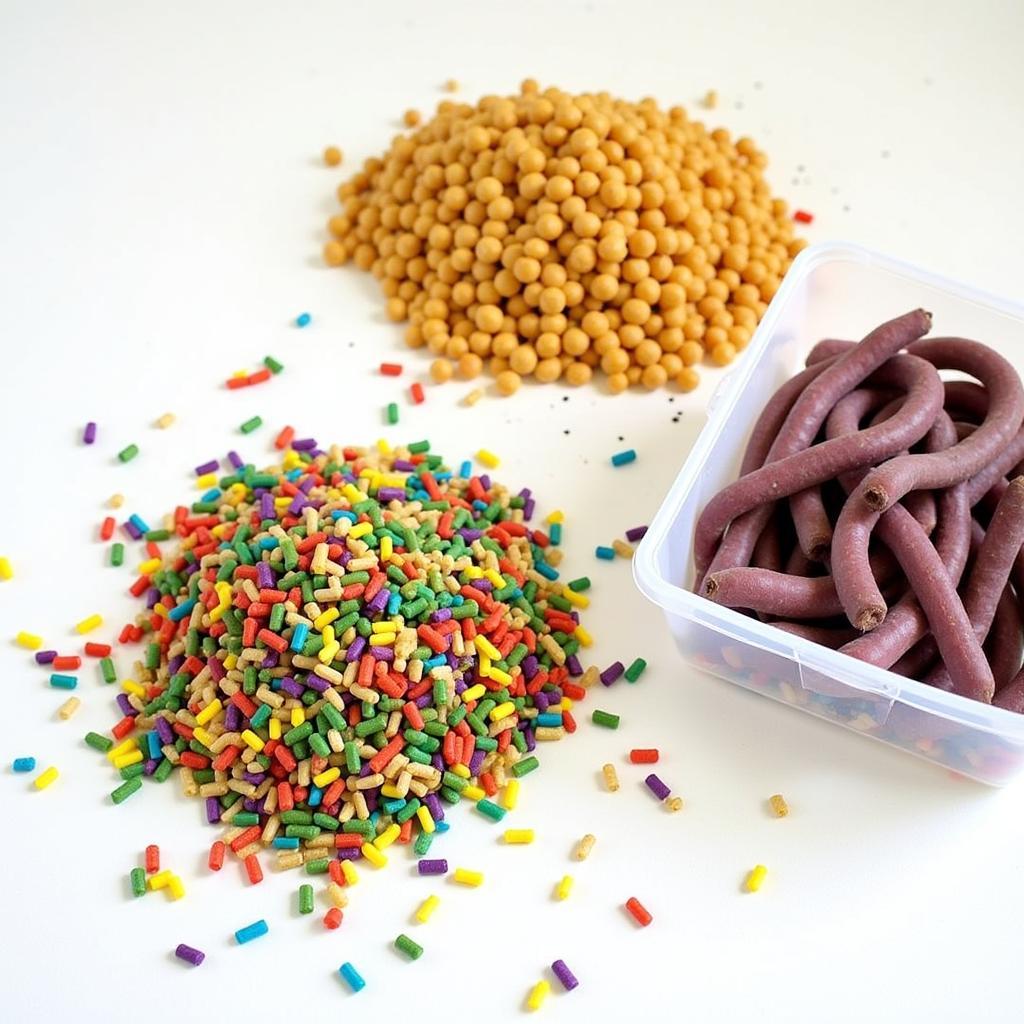 Various Types of Fish Food: Flakes, Pellets, and Frozen