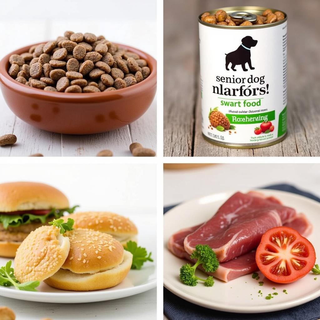 Variety of Senior Dog Food Options: Dry Kibble, Wet Food, and Raw Ingredients