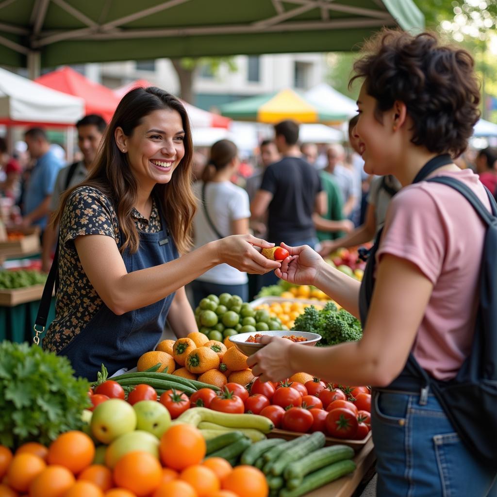 Exploring New Flavors with Food Samples at a Farmers Market