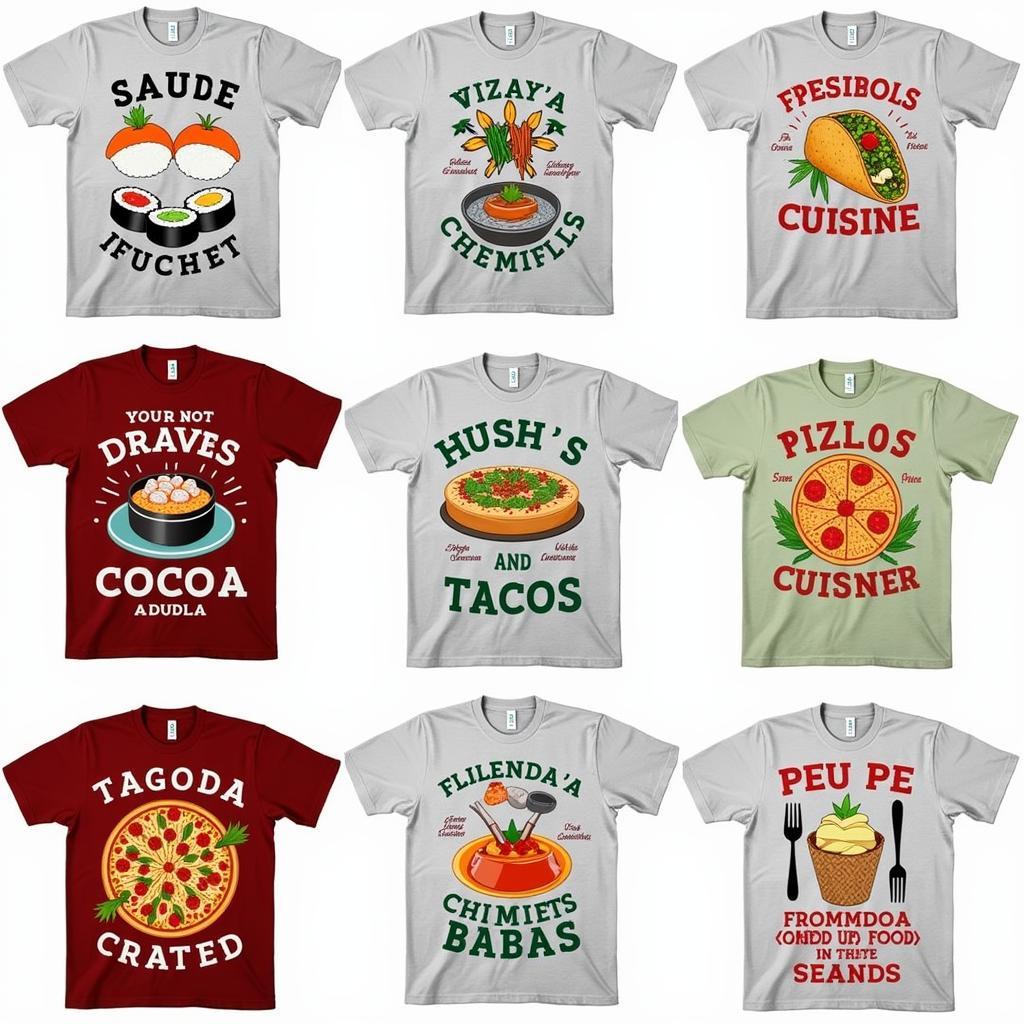 Diverse Food Graphic Tees Representing Different Cuisines