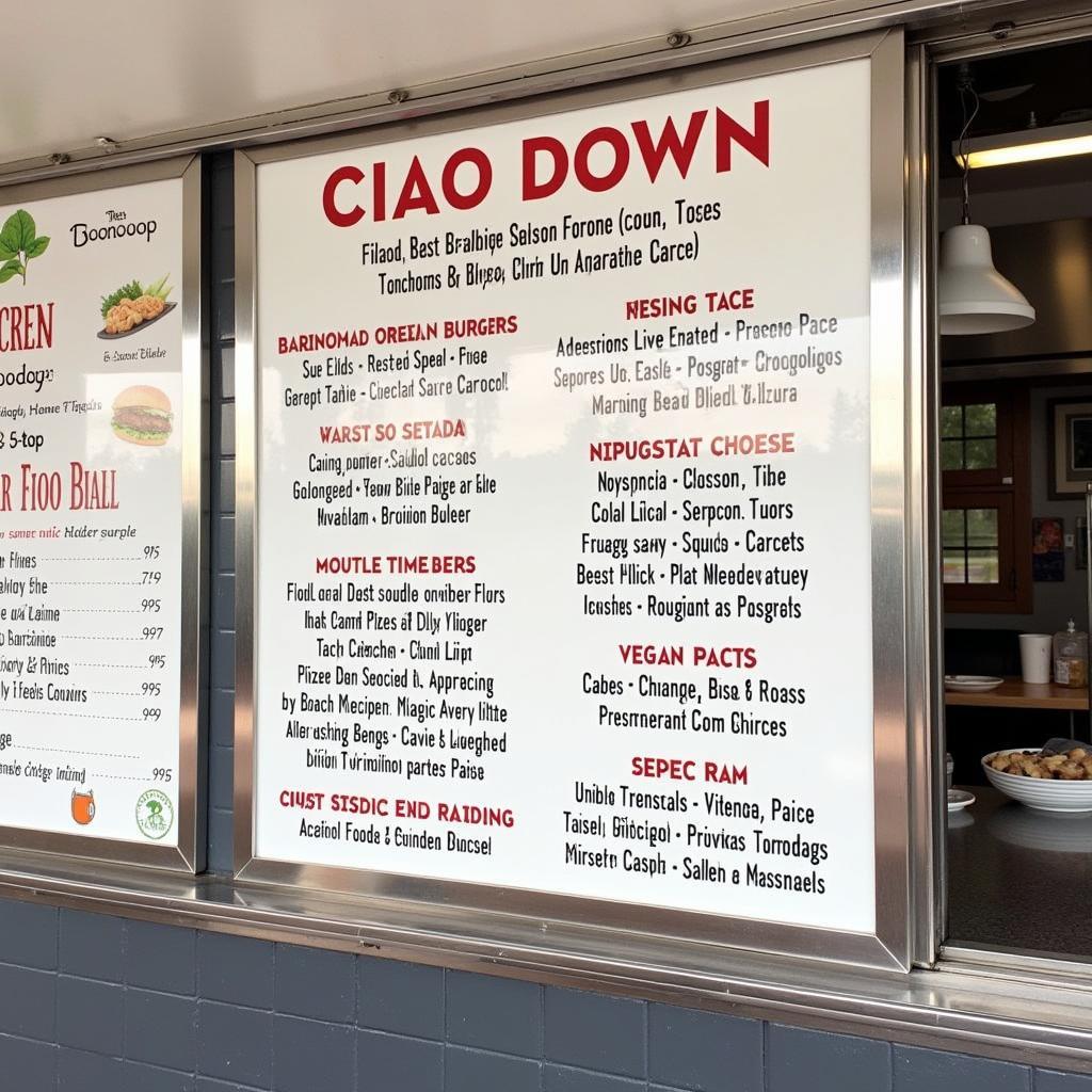 Close-up of the diverse menu options available at a Ciao Down Food Truck