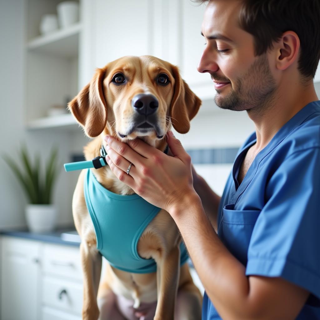 Dog at the Vet for Regurgitation Examination