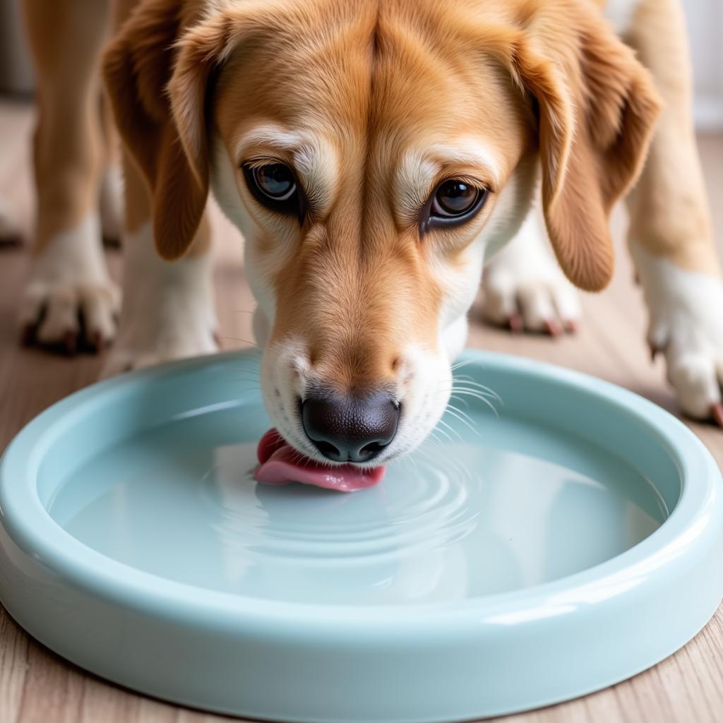 Dog Drinking Water From a Bowl