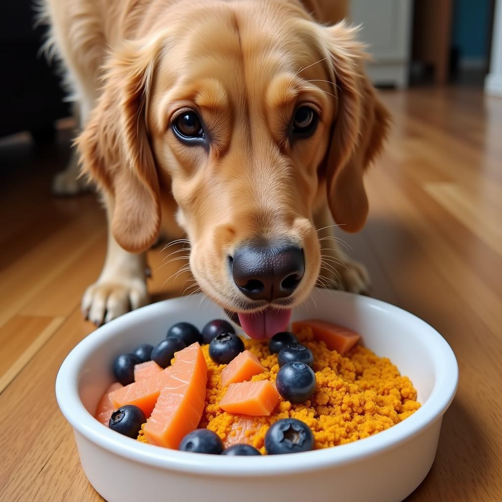 Dog Enjoying Anti-inflammatory Food