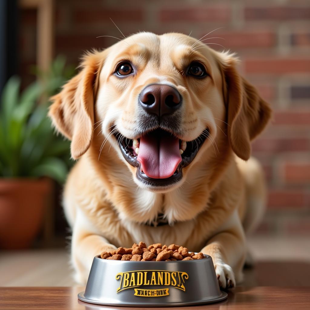 Dog Eating Badlands Ranch Food