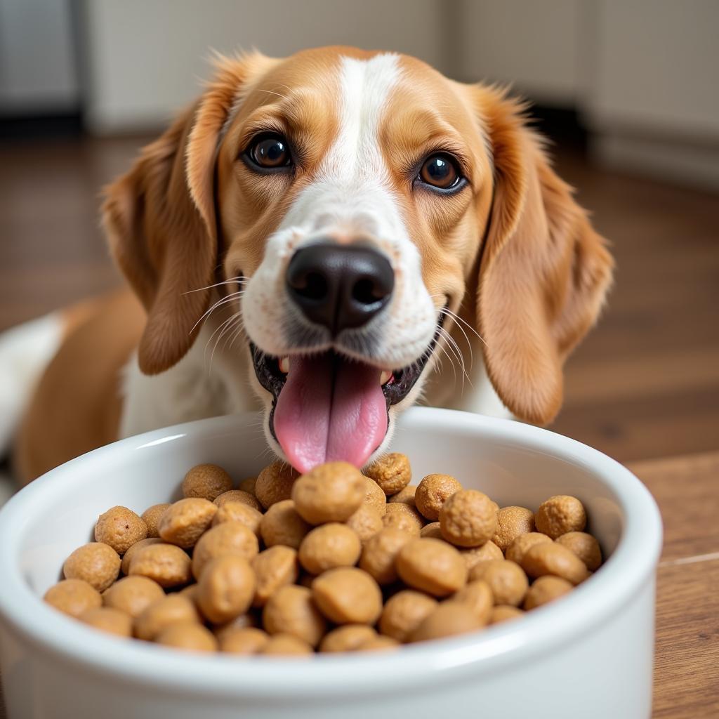 Dog Enjoying Chicken-Based Meal