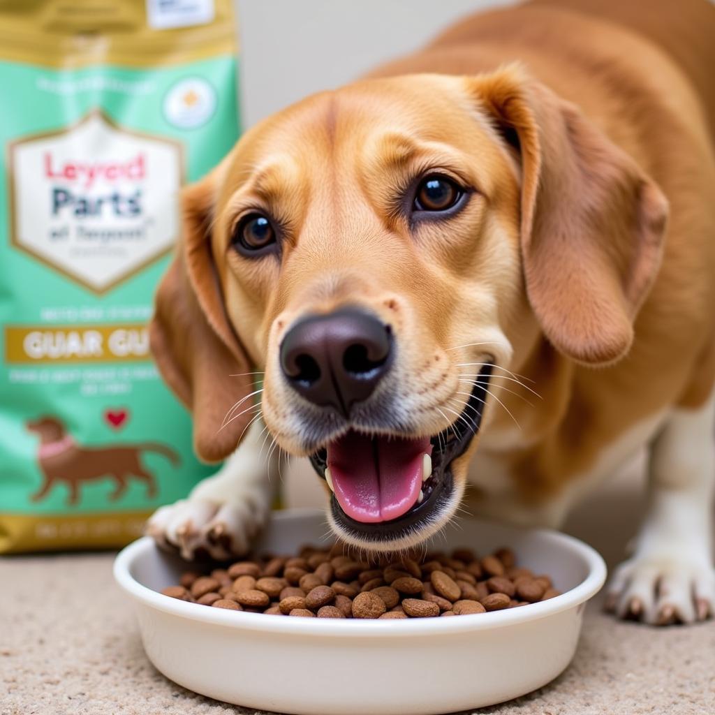 Dog Eating Food Containing Guar Gum