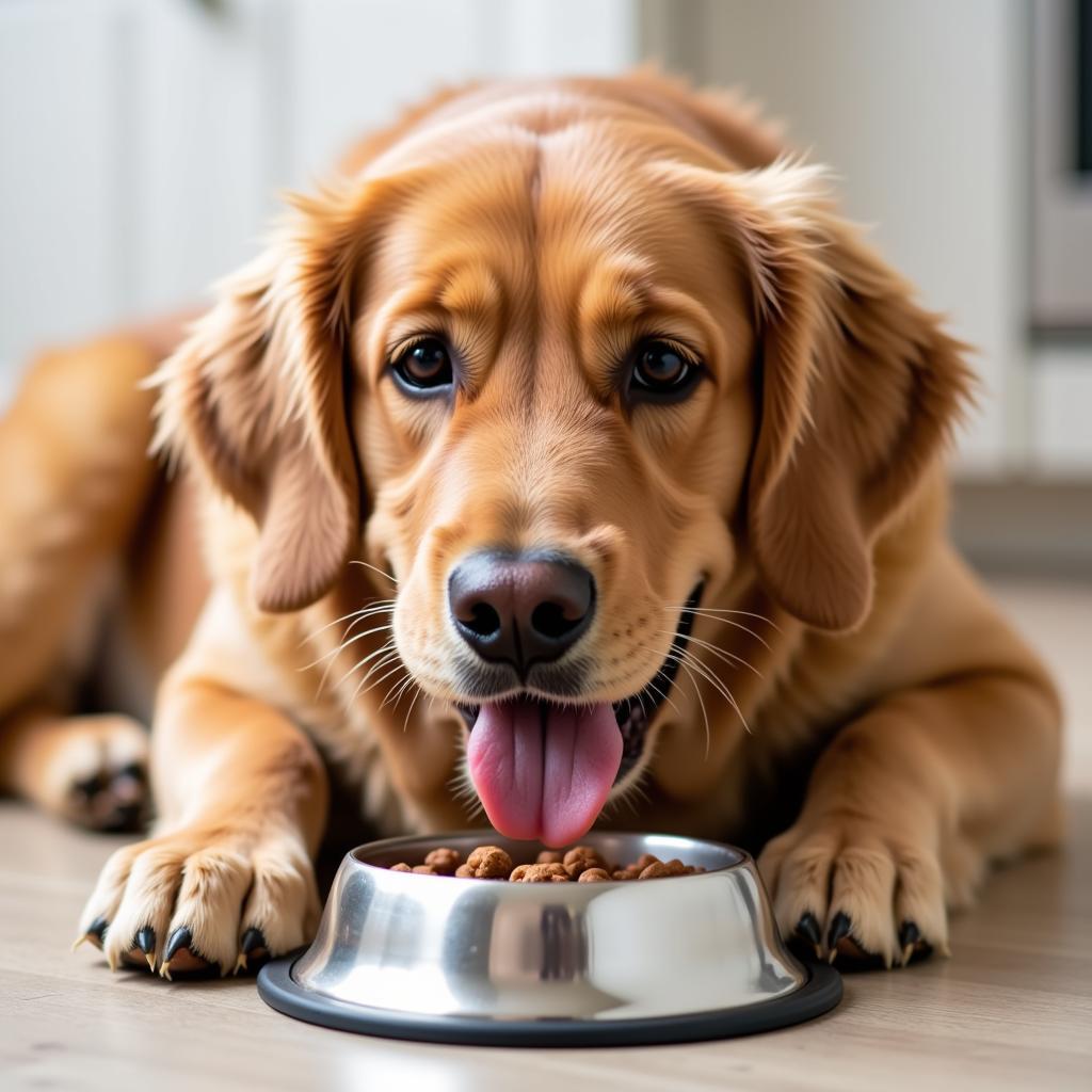 Dog Eating Fresh Food From a Bowl