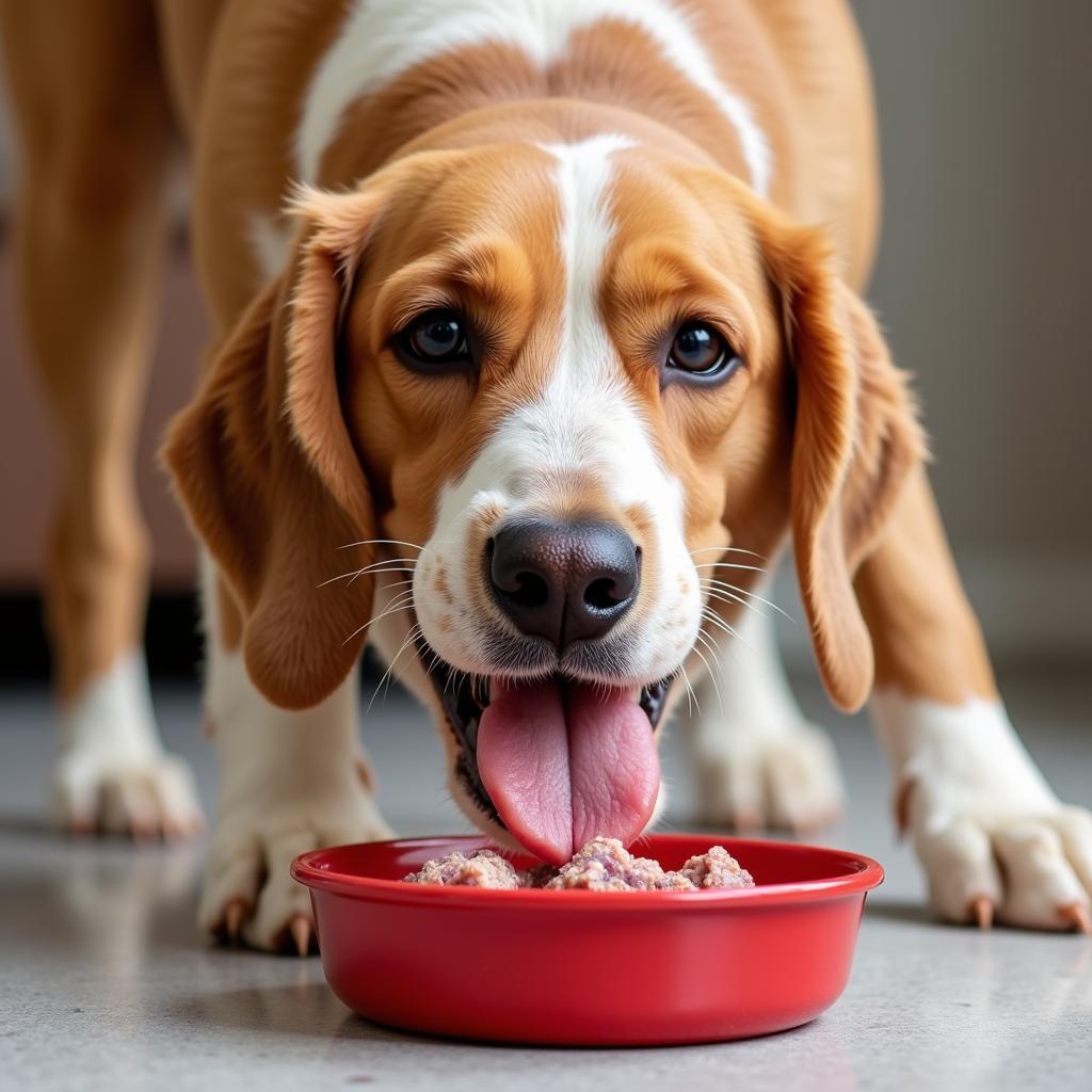 A dog enjoying a meal of frozen raw venison