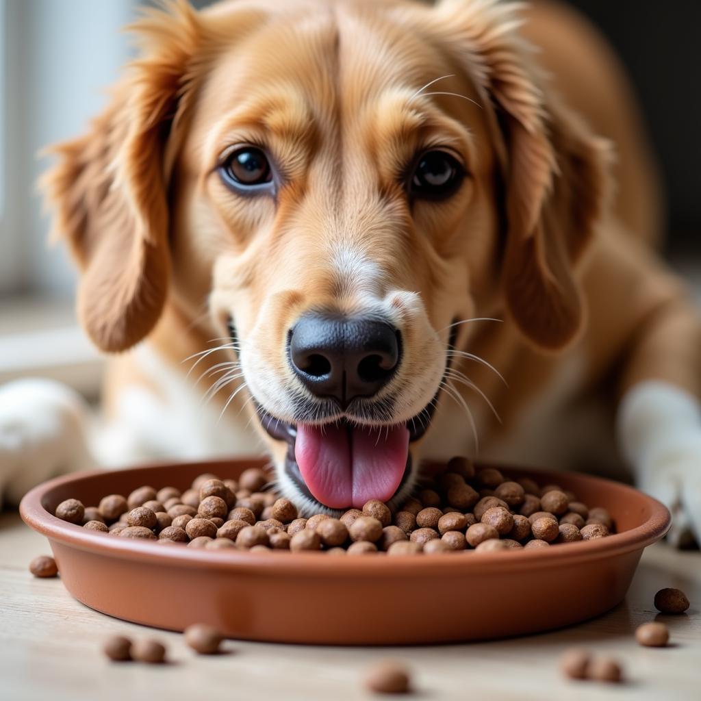 Dog Enjoying Liver Kibble