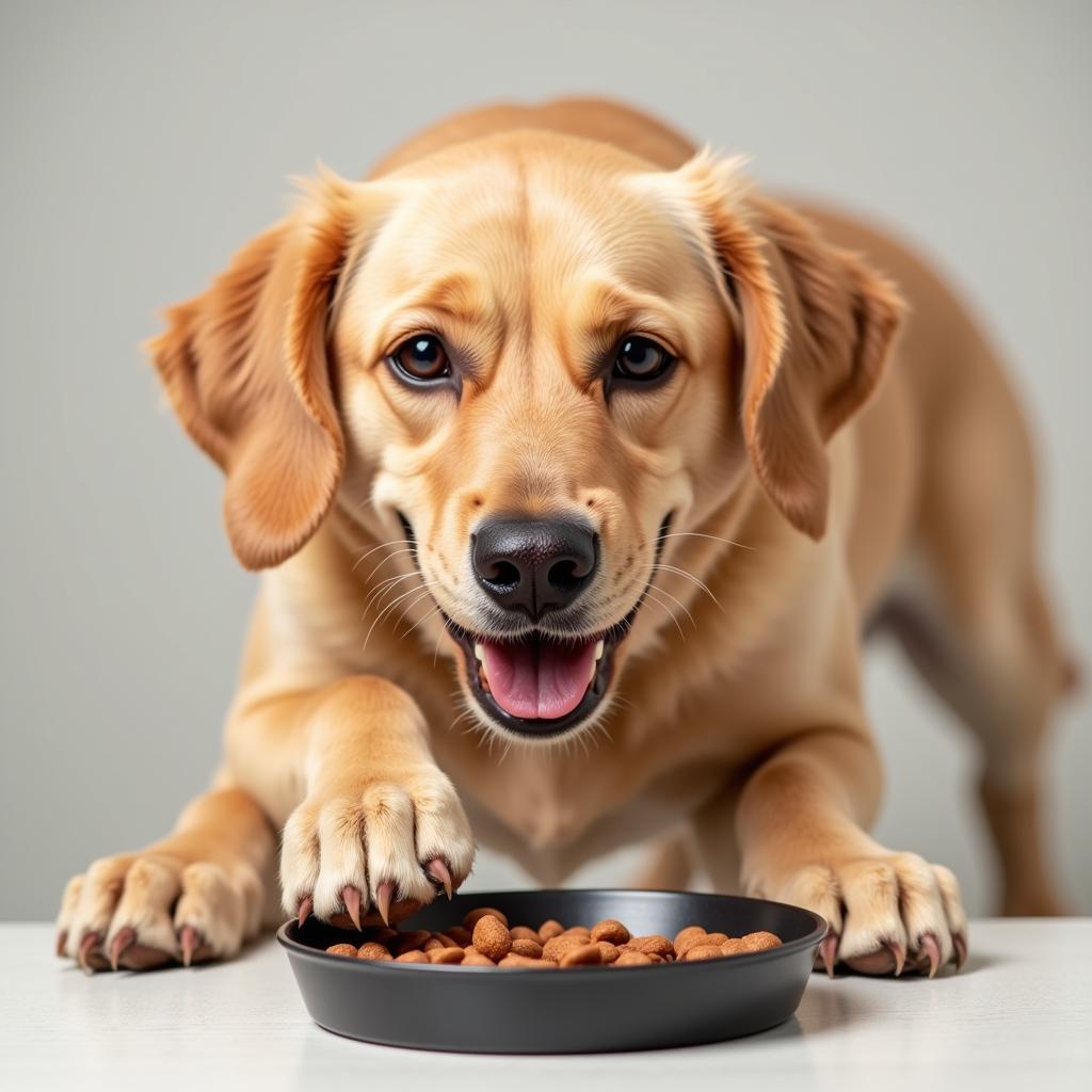 A dog enjoying multi-protein dog food