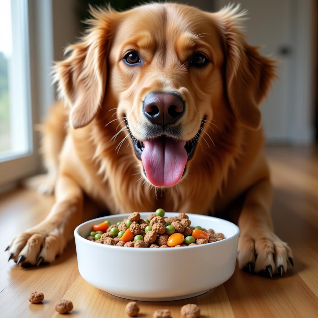 Dog enjoying a bowl of superfood complete dog food