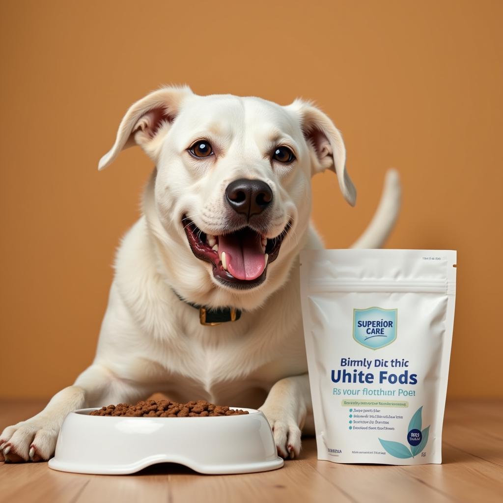 Dog Eating Superior Care White Dog Food