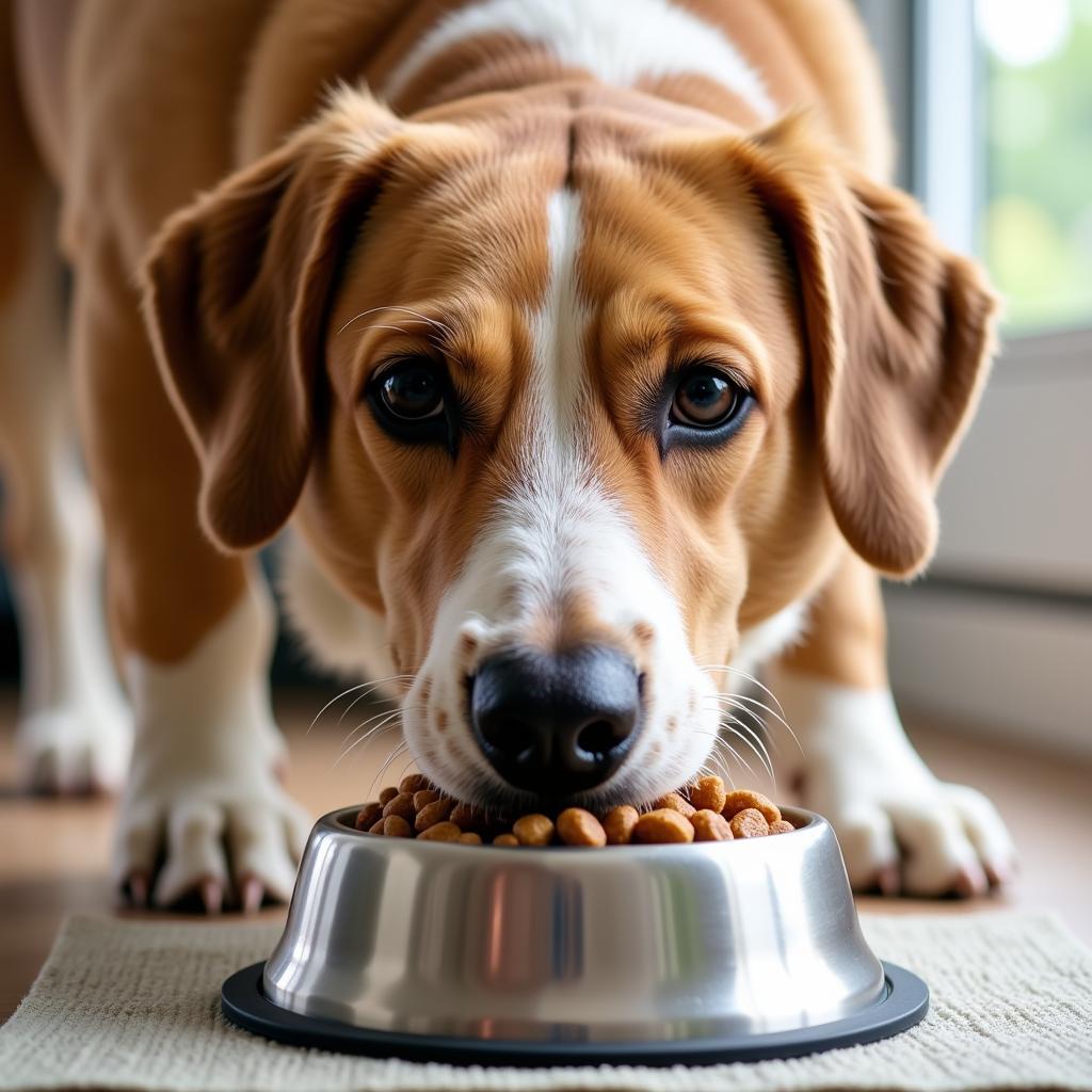 Dog Eating Veterinarian Formulated Food from Bowl