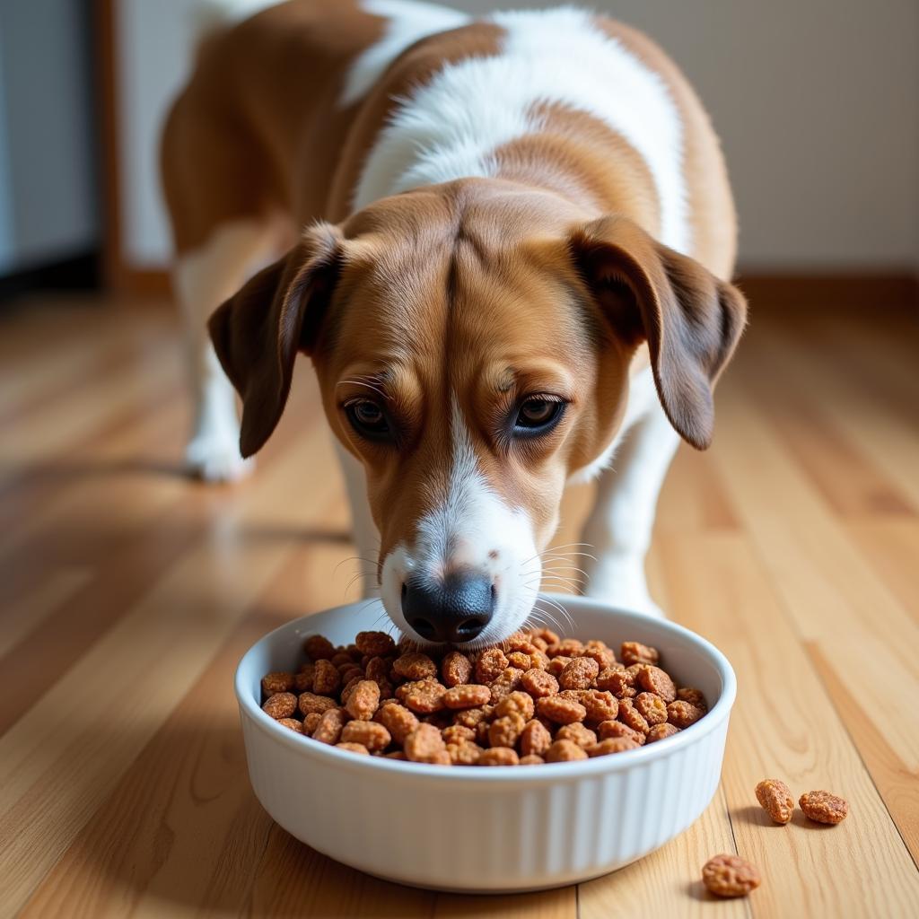 A Happy Dog Enjoying Dehydrated Food