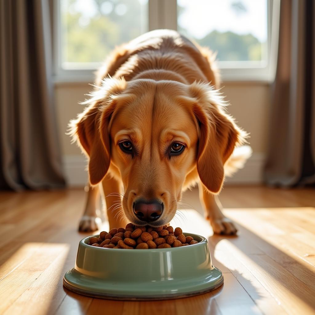 Happy Dog Eating Duck Dog Food