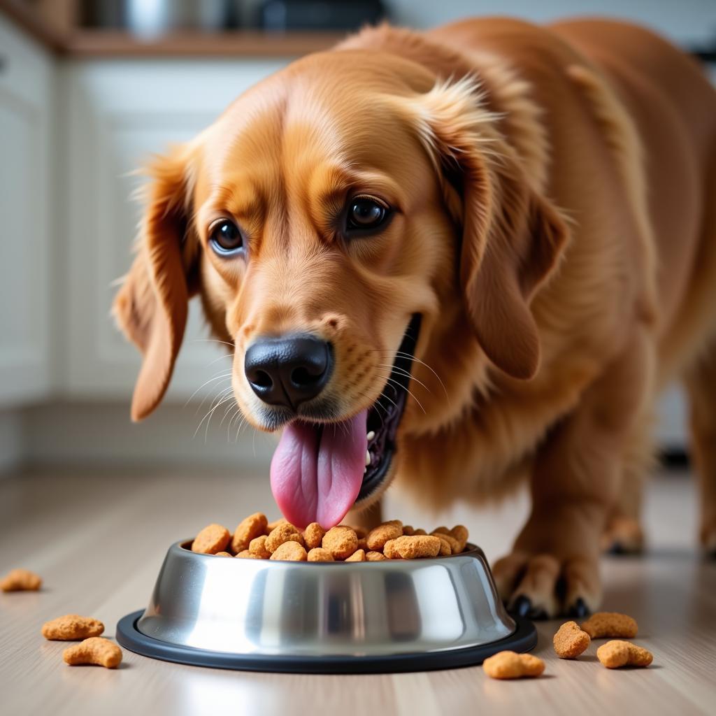 Happy Dog Eating Duck Kibble