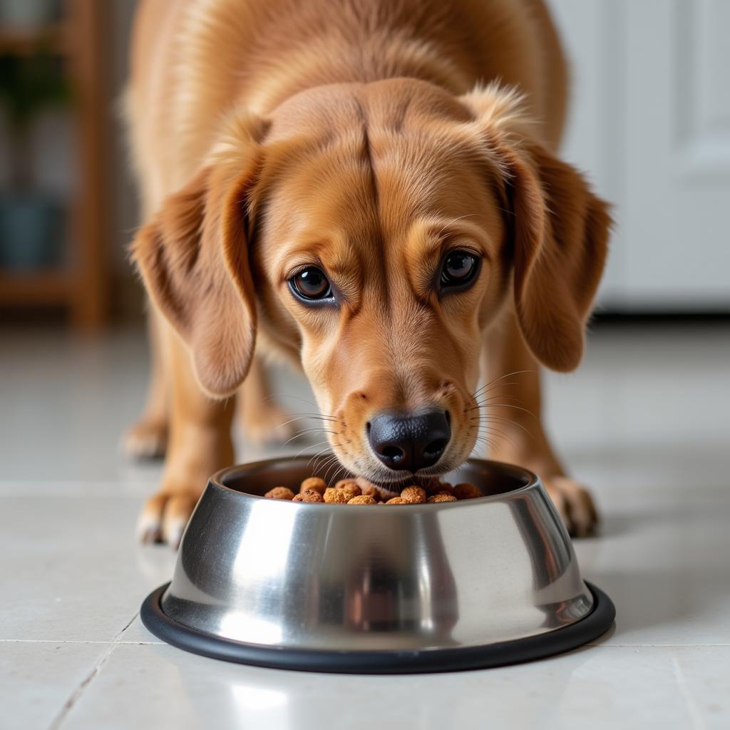 Dog Enjoying Food from Bowl