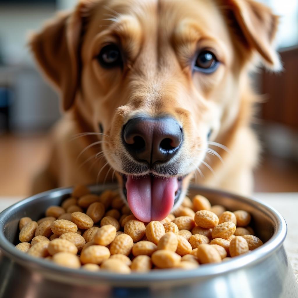 Dog Enjoying Food Spray