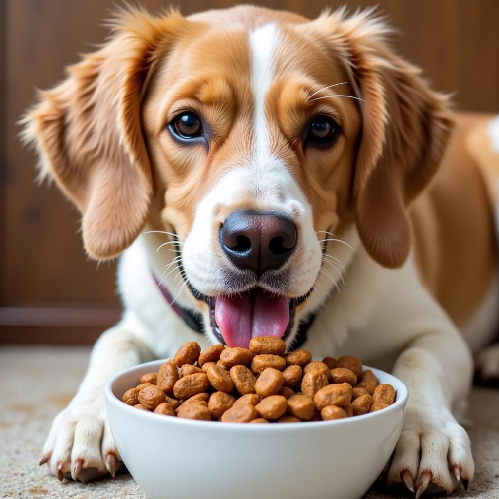 A Happy Dog Eating Gently Cooked Food