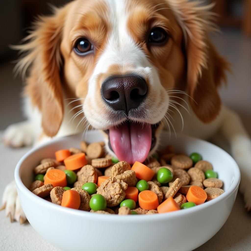 Dog Enjoying a Meal of Real Ingredients Dog Food