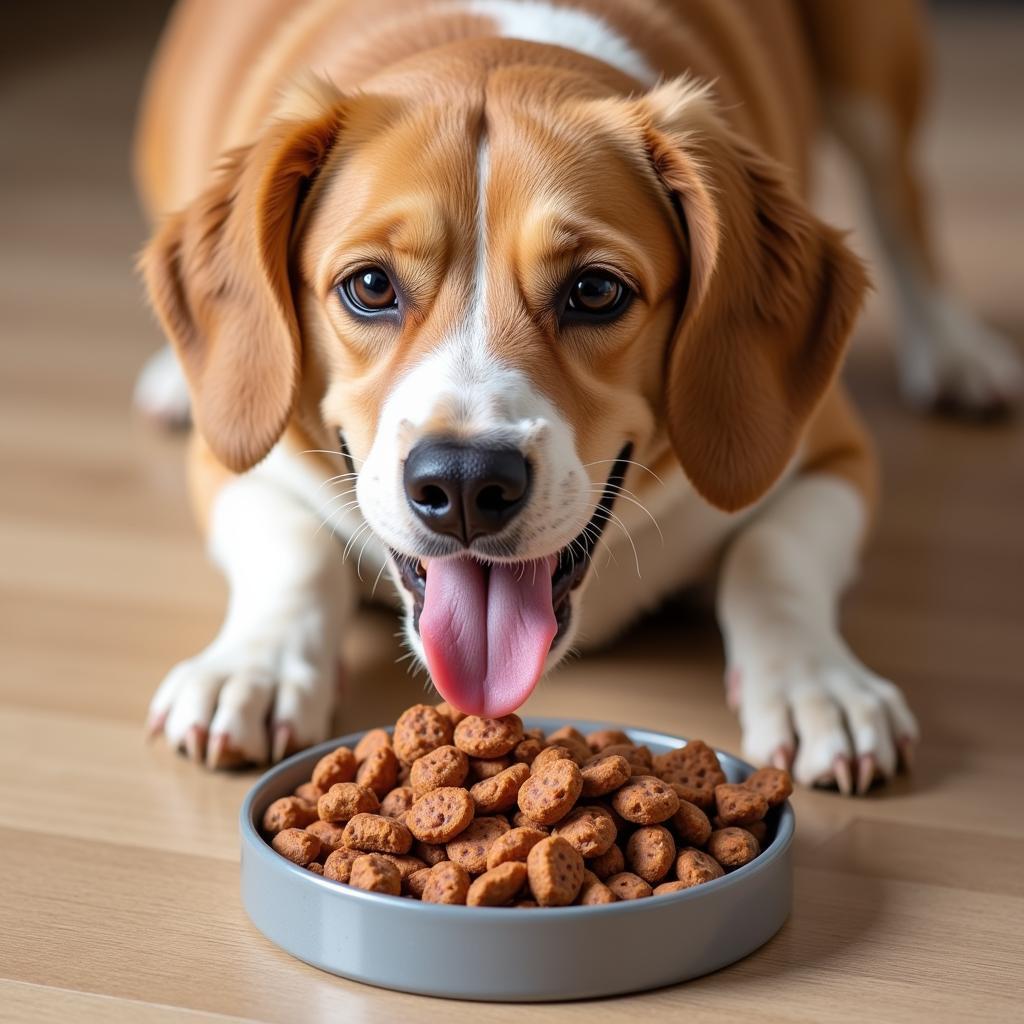 Dog Enjoying Meal with Topper