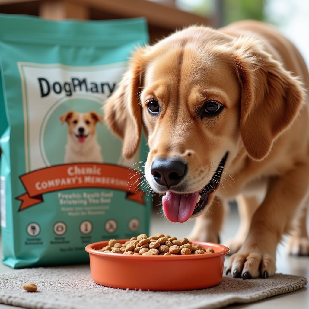 Happy dog eating food from a dog food membership