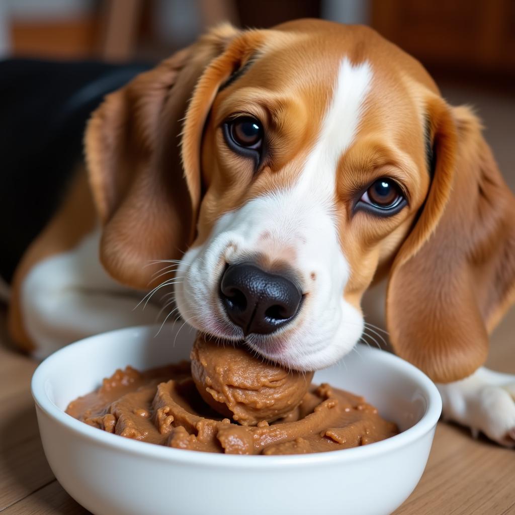 Happy Dog Eating Pate