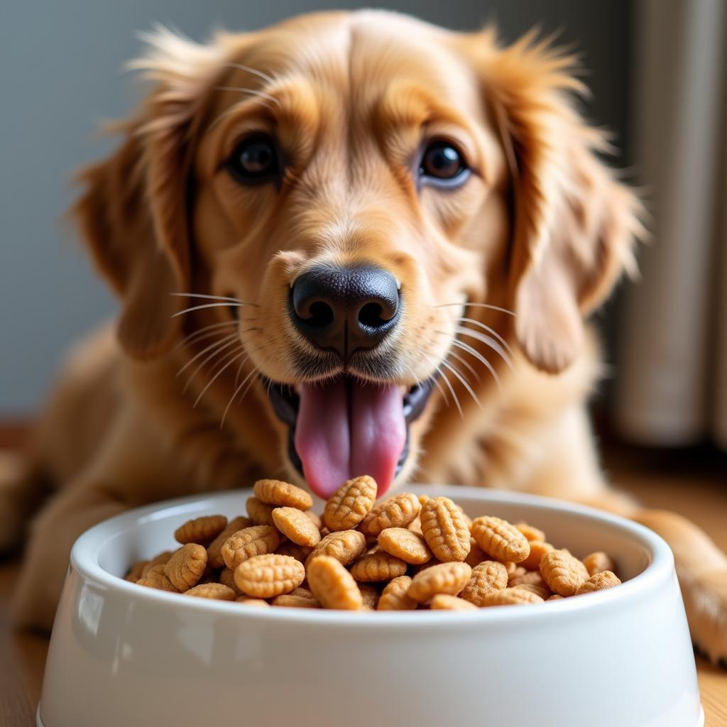 Dog Enjoying Peanut Butter Flavored Kibble