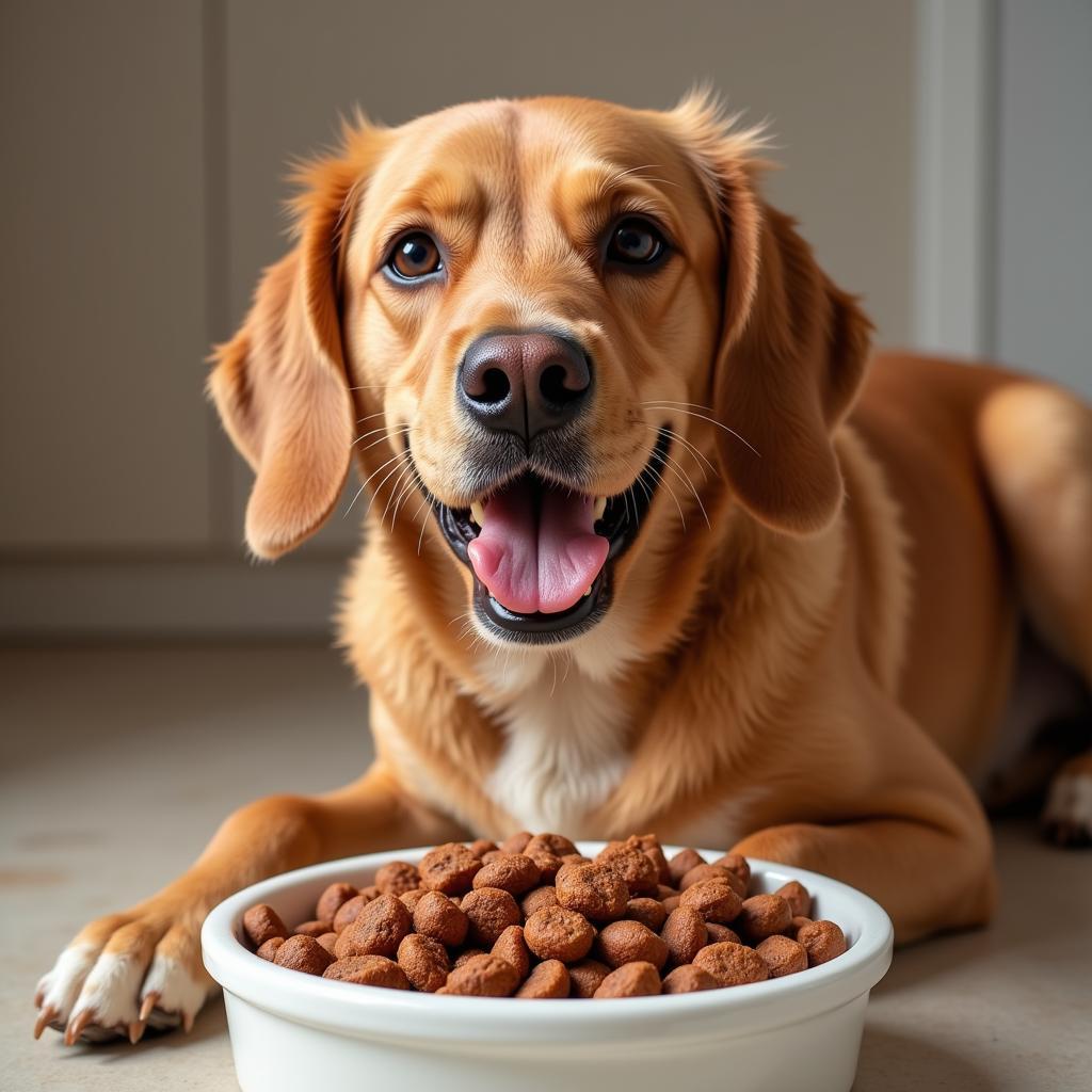 Happy Dog Eating Inception Pork Dog Food