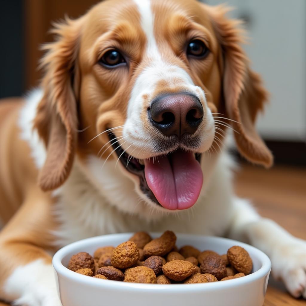 Dog Enjoying Spot Farms Dehydrated Dog Food