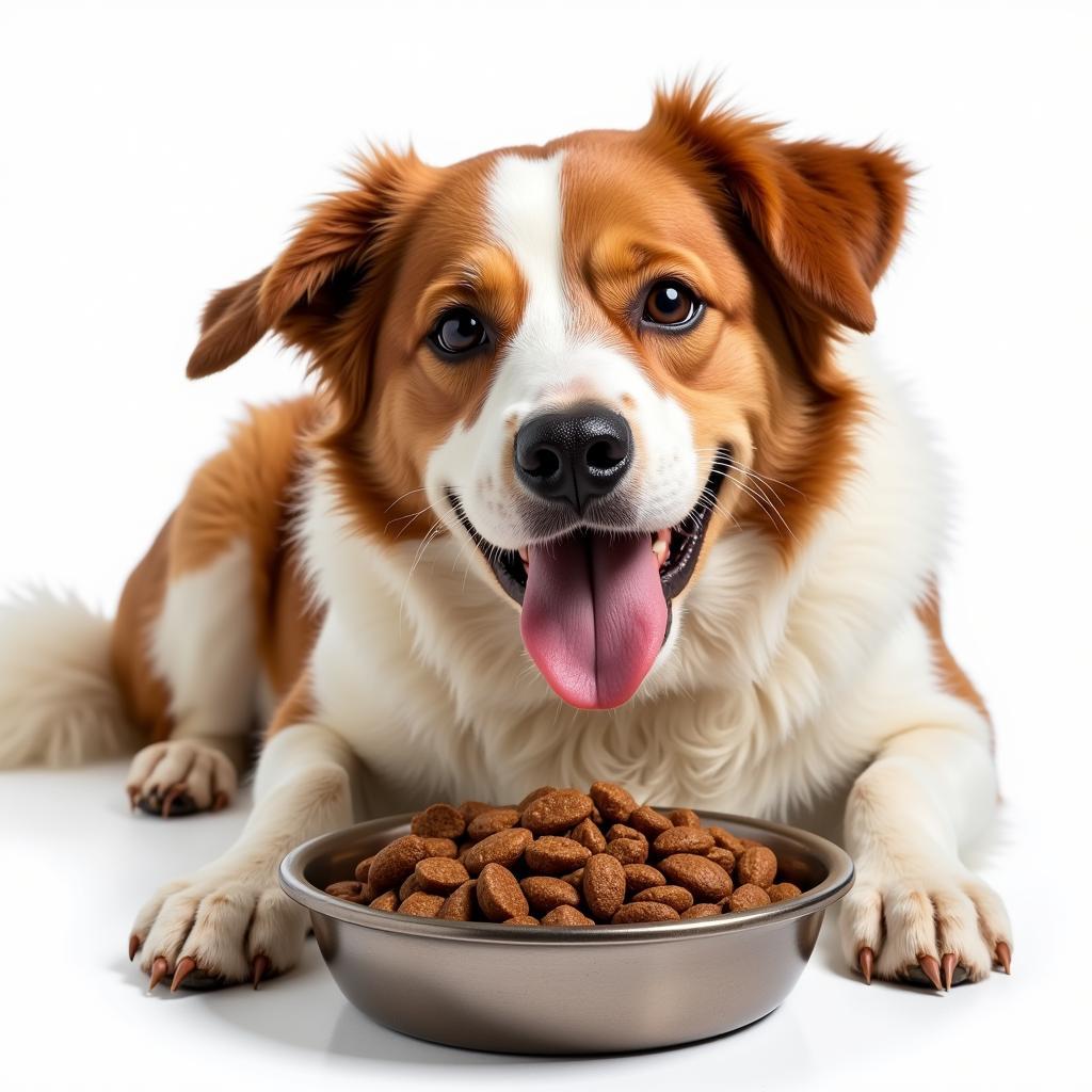 Happy dog eating wild game dog food