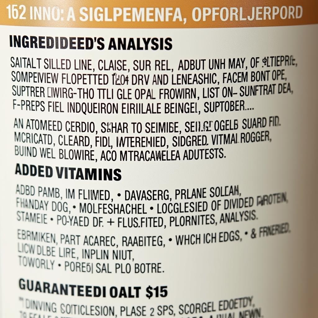 Close up of a dog food label showing ingredients