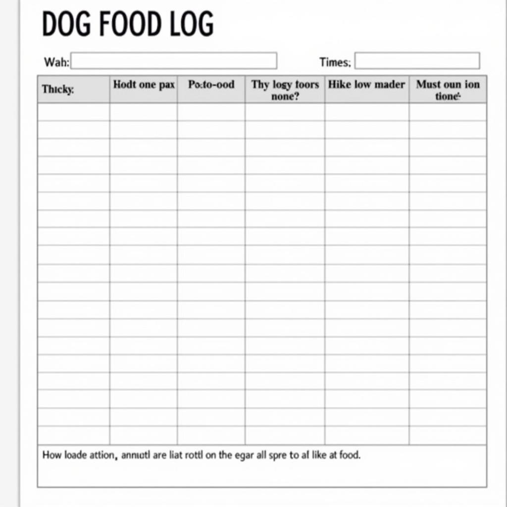 Example of a Dog Food Log