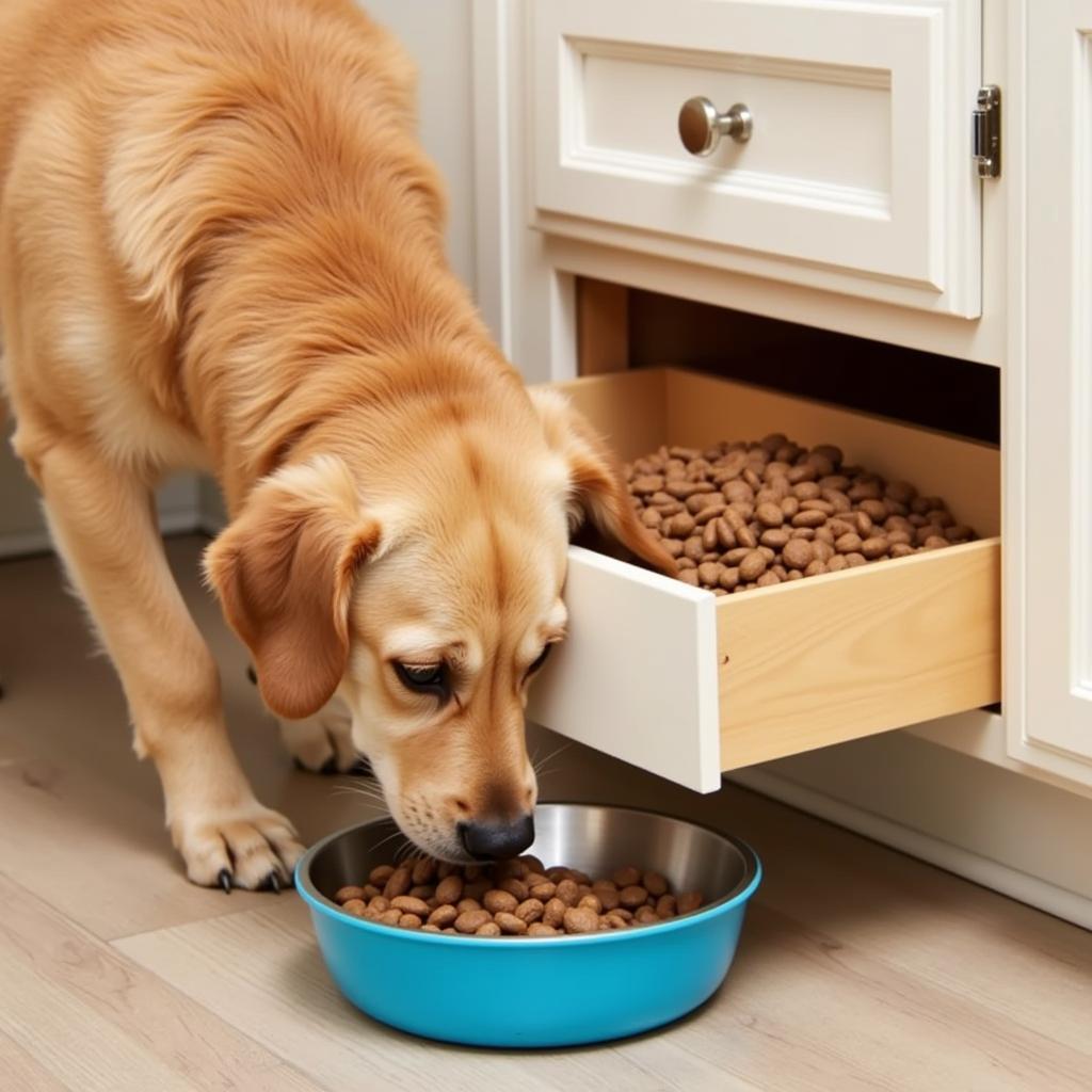 Dog Enjoying Food Near its Drawer