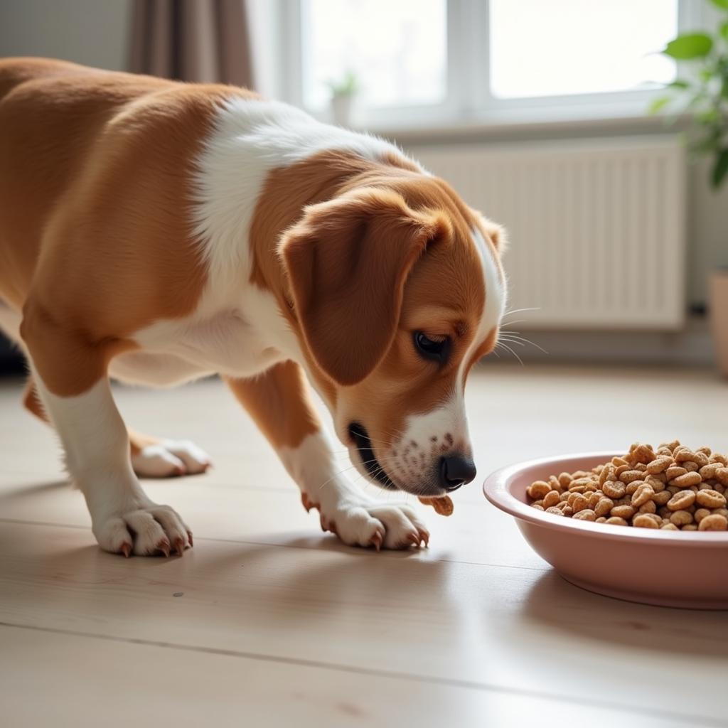 Dog refusing regular food while happily eating treats