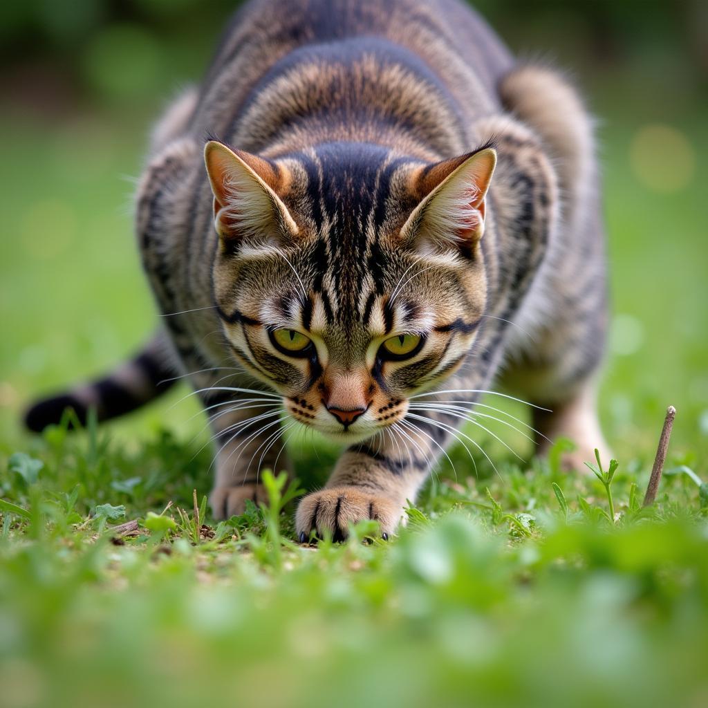 Domestic Cat Hunting a Mouse