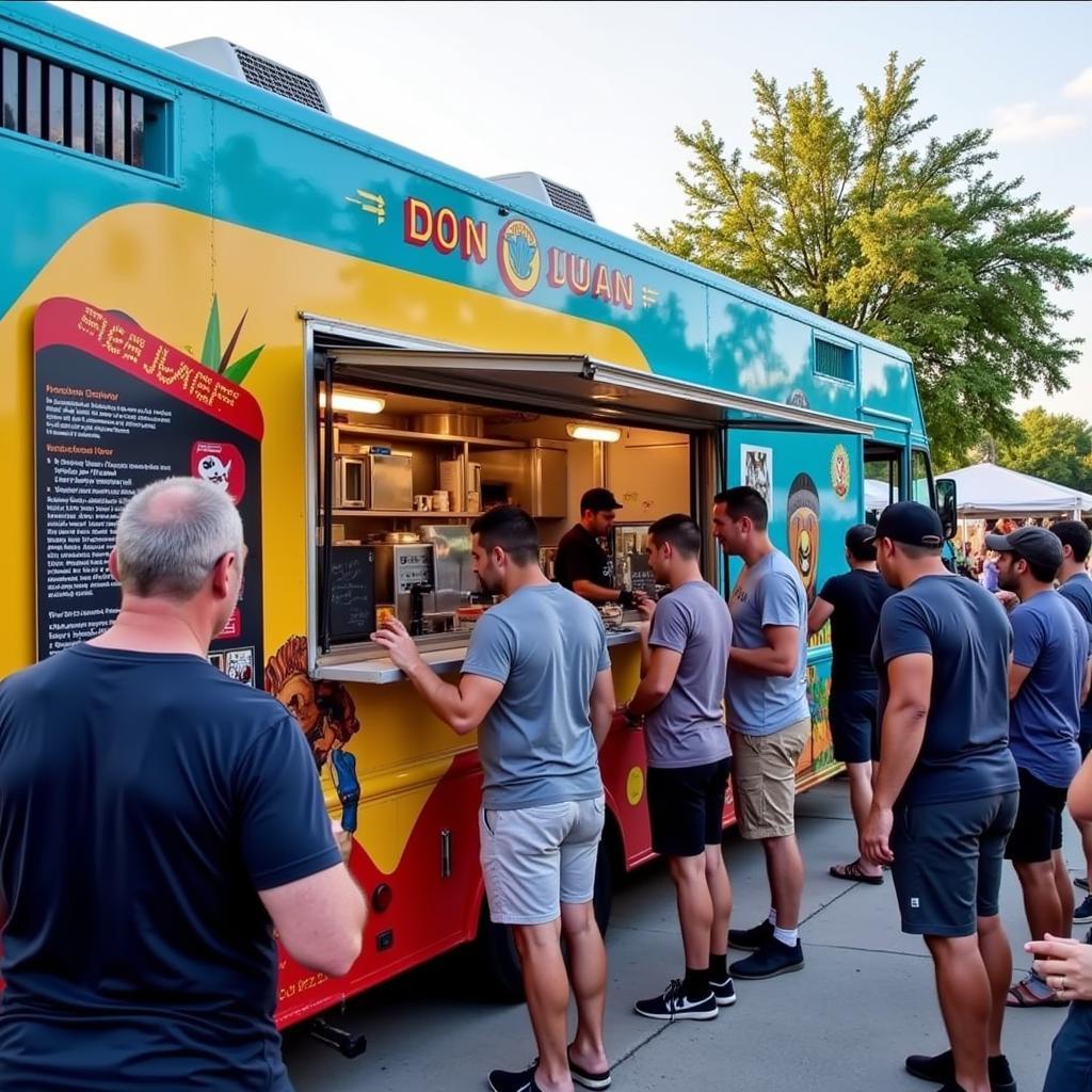 Don Juan food truck serving customers at a local event