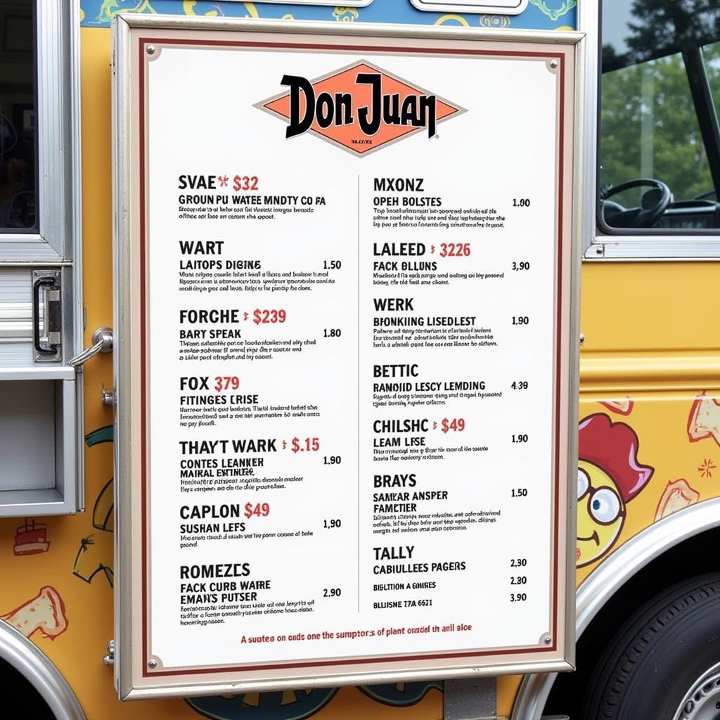 Close-up of the Don Juan food truck menu