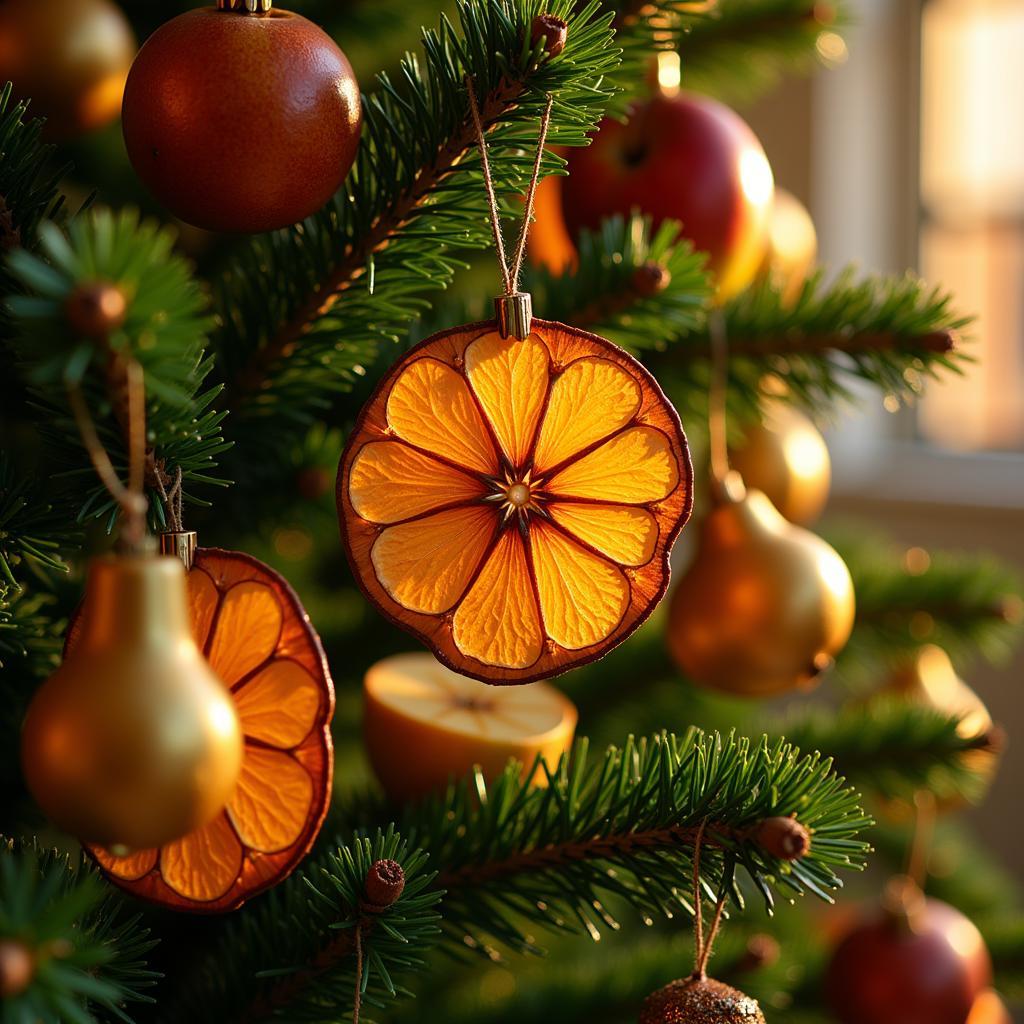 Dried fruit slices adorning a Christmas tree