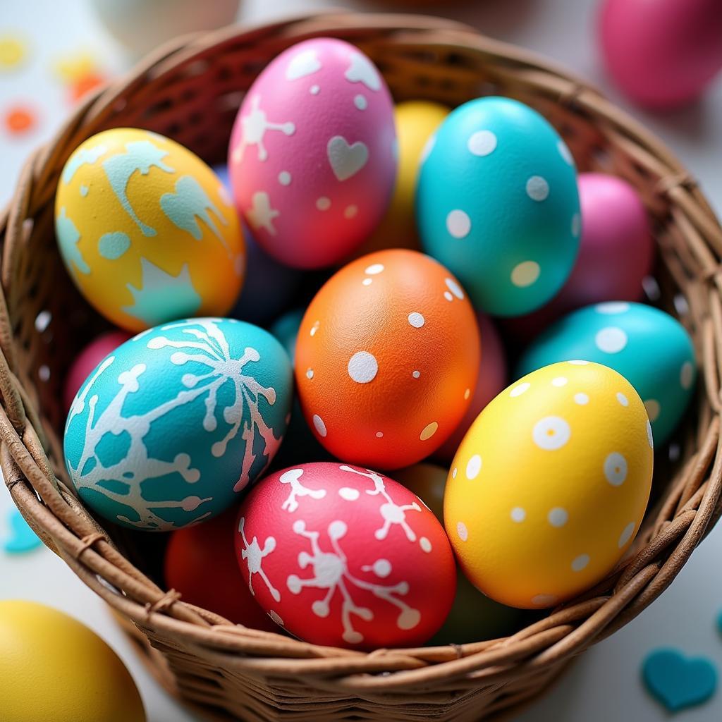 Dyed Easter Eggs in a Basket