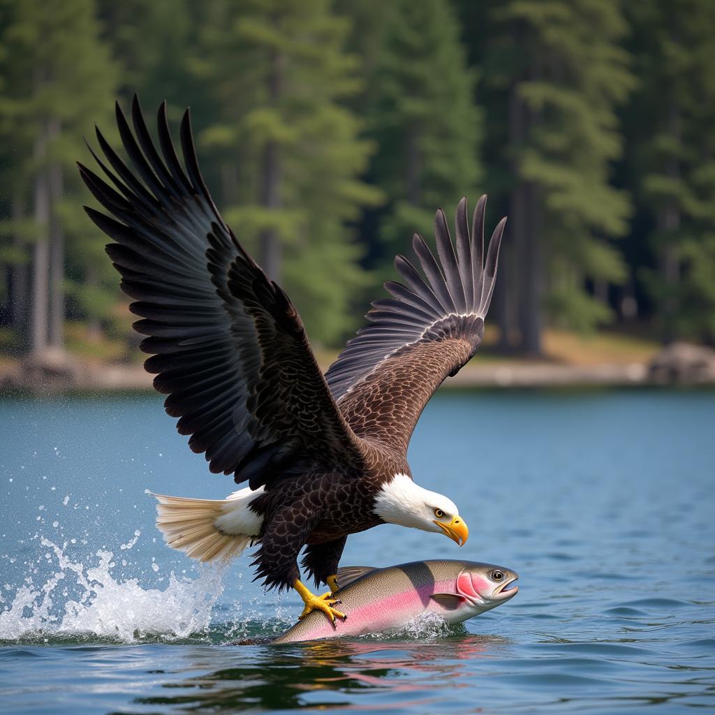 Eagle Catching Salmon: A Display of Predatory Prowess