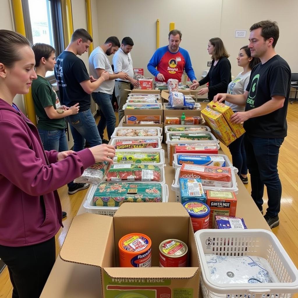 Volunteers sorting food donations at Echo Food Bank