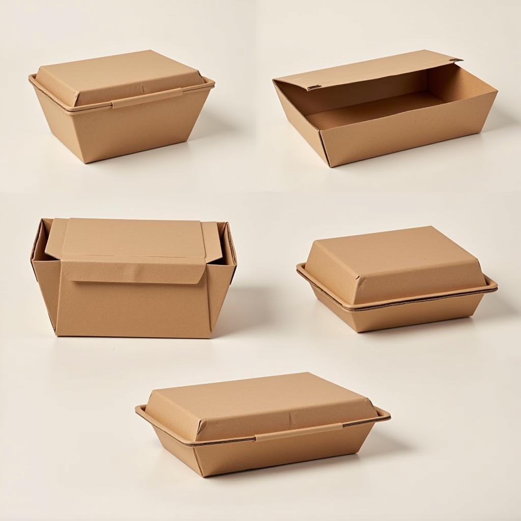 Eco-friendly food containers made from bamboo and cardboard.